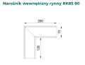 Narożnik wewnętrzny 90 stopni do rynny RK65-Wymiary