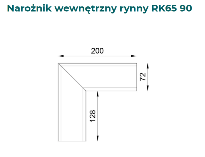 Narożnik wewnętrzny 90 stopni do rynny RK65-Wymiary