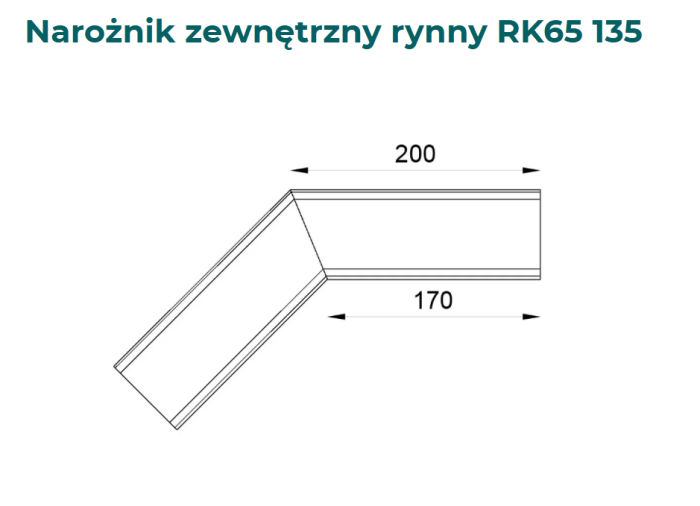 Narożnik zewnętrzny 135 stopni do rynny RK65 - Wymiary