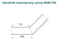 Narożnik wewnętrzny 135 stopni do rynny RK65 - Wymiary