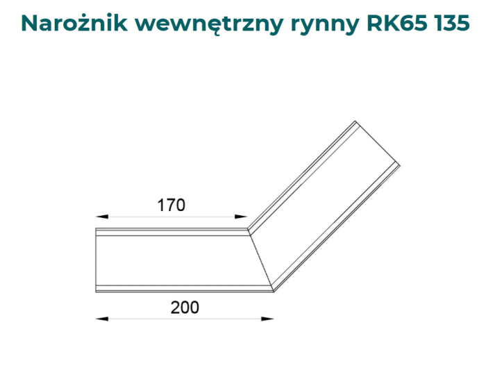 Narożnik wewnętrzny 135 stopni do rynny RK65 - Wymiary