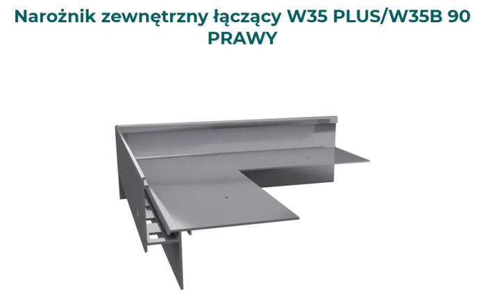 Narożnik zewnętrzny 90 stopni W35+ do łączenia profili W35+ z W35B Prawy